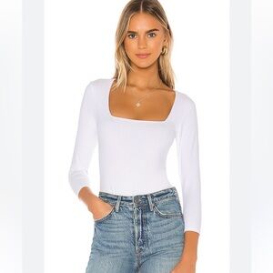 Free People White Square Neck Long-Sleeve Bodysuit